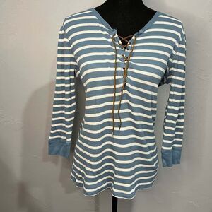 Lauren Ralph Lauren Striped Lace-Up Waffle-Knit Top Size Large​​​